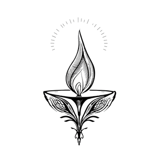 Black-and-white icon of a burning wick with a flame on a transparent background, representing a clean burn with 100% lead-free cotton wicks.