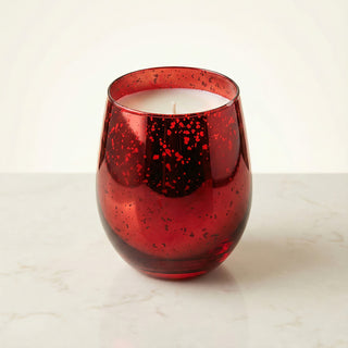 Ember Allure Feng Shui fire element luxury candle in handcrafted red mercury glass vessel on clean ivory background
