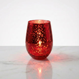 Ember Allure Feng Shui fire element luxury candle burning with deep golden flame in red mercury speckled glass vessel